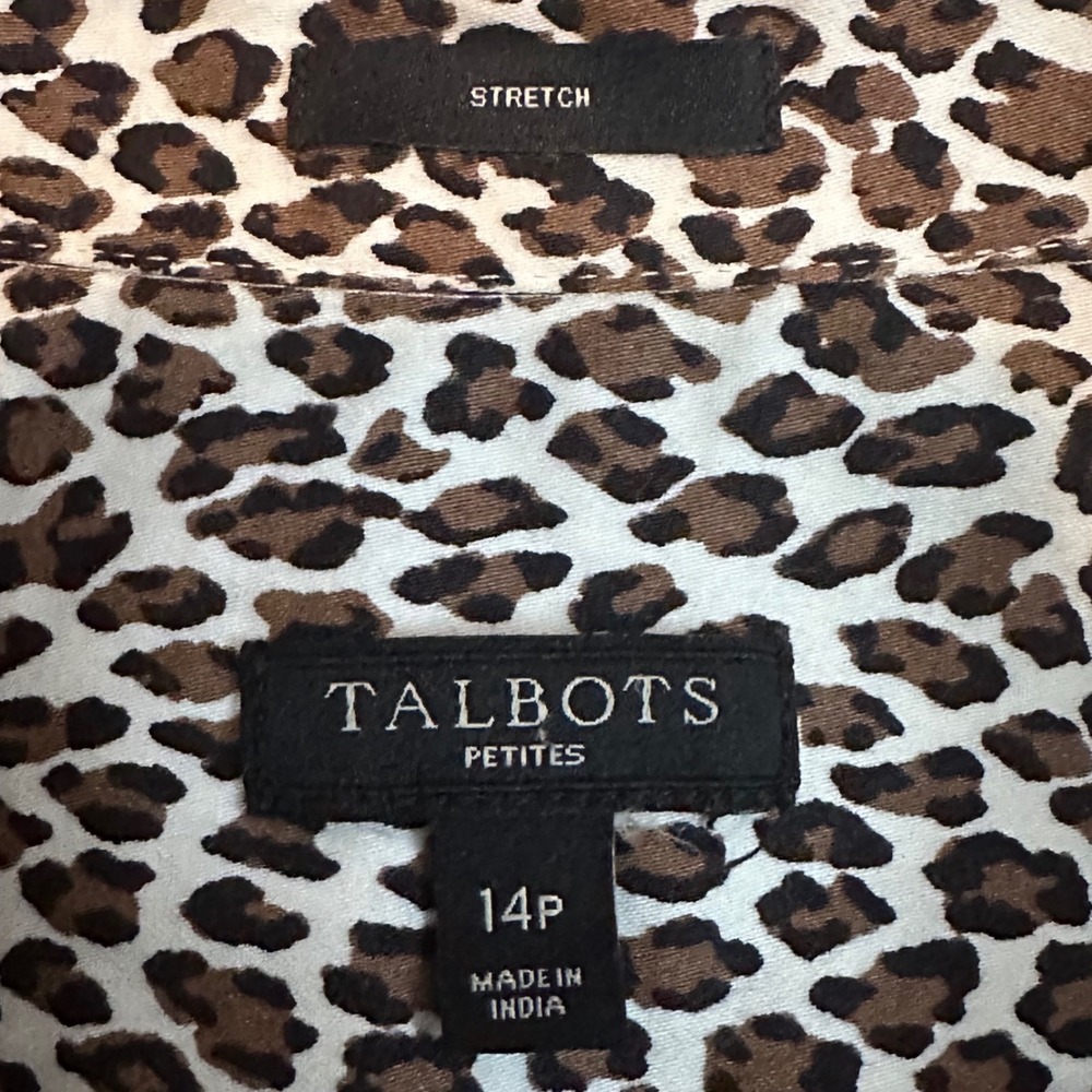Talbots Petites Leopard Print Button Down Shirt Brown Cotton Stretch Size 14P‎ - Picture 7 of 9